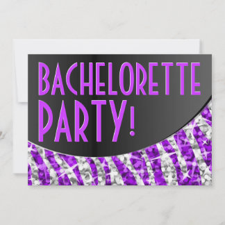 Glitz Zebra Purple black curve Bachelorette Party Invitation