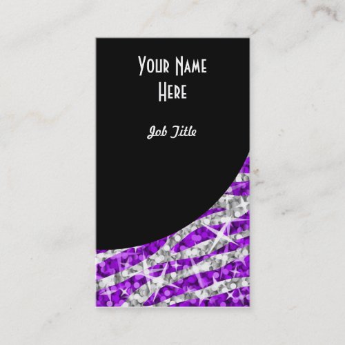 Glitz Zebra Purple Black Curve portrait Business Cards
