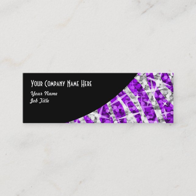 Glitz Zebra Purple Black Curve skinny Mini Business Card (Front)