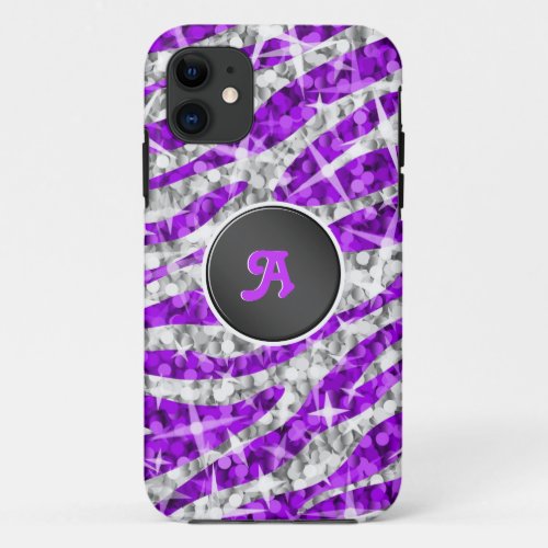 Glitz Zebra Purple monogram iPhone case black