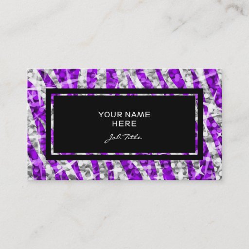 Customizable Glitz Zebra Purple rectangle business card black