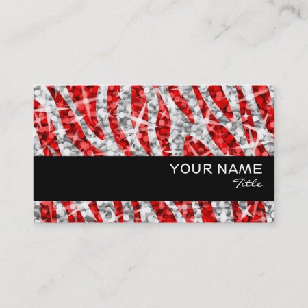 Glitz Zebra Red  Business Card Black Stripe