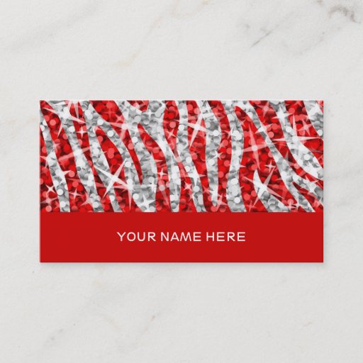 Customizable Glitz Zebra Red business card red