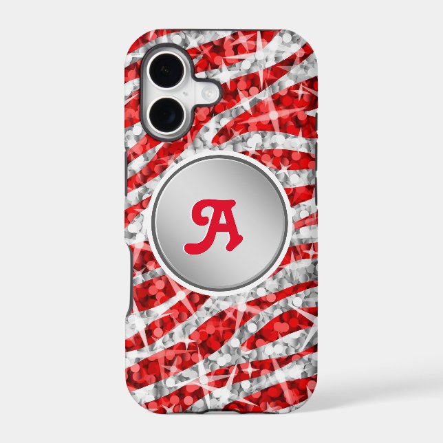 Glitz Zebra Red monogram iPhone "silver" Case (Back)