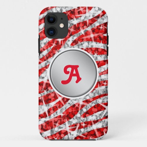 Glitz Zebra Red monogram iPhone silver iPhone 11 Case