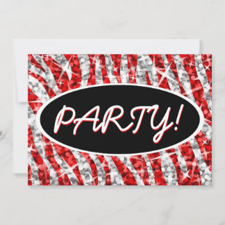 Glitz Zebra Red 'Party!' black oval invitation