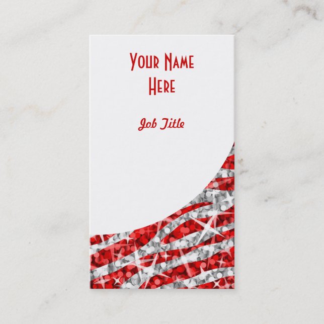 Glitz Zebra Red white curve portrait Business Card (Front)