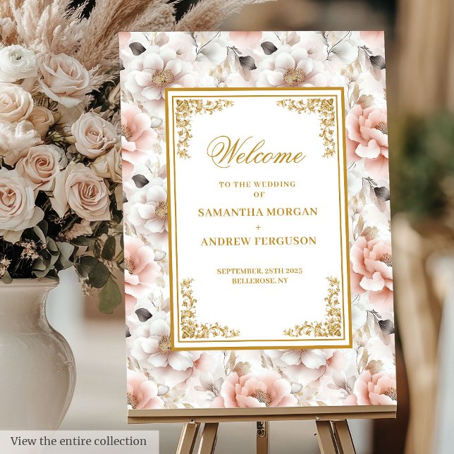 Glitzy Aerial Light Pink Gold Wedding Welcome Post Foam Board (Glitzy Aerial Light Pink Gold Wedding Welcome Post Foam Board)