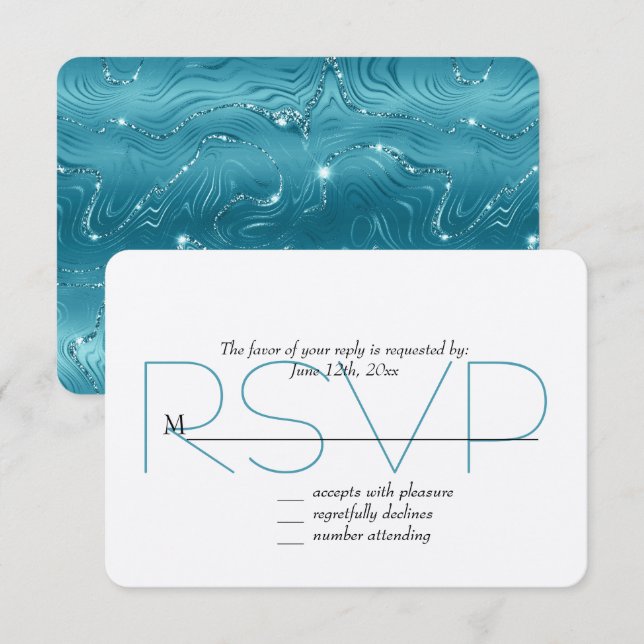 Glitzy Aqua Blue RSVP Card (Front/Back)