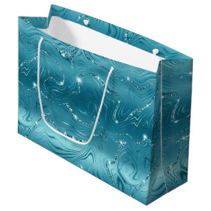 Glitzy Aqua Blue Turquoise Glitter Birthday Large Gift Bag