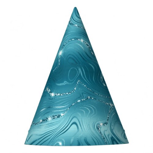 Glitzy Aqua Blue Turquoise Glitter Birthday Party Hat