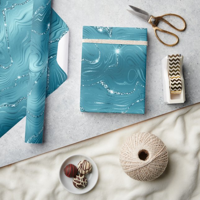 Glitzy Aqua Blue Turquoise Glitter Birthday Wrapping Paper (Crafts)