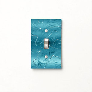 Glitzy Aqua Blue Turquoise Marble Light Switch Cover