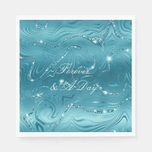 Glitzy Aqua Blue Wedding Napkins