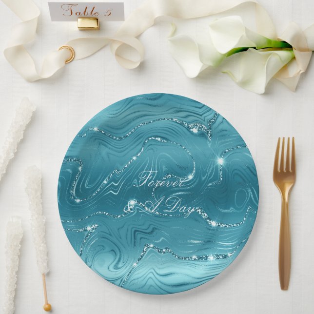 Glitzy Aqua Blue Wedding Paper Plates (Wedding)