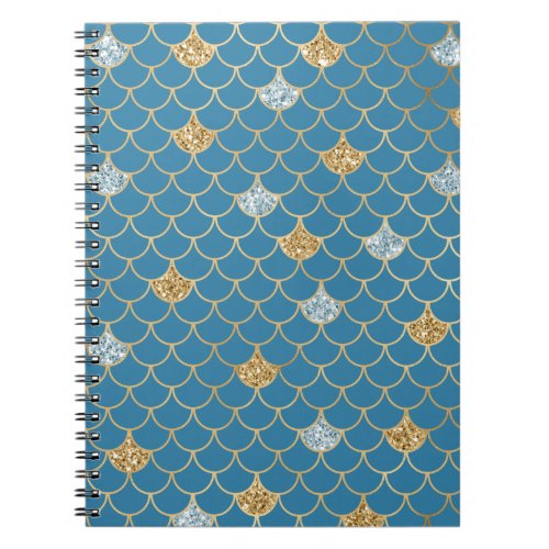 Glitzy Aqua Gold Glitter Sparkle Mermaid       Notebook