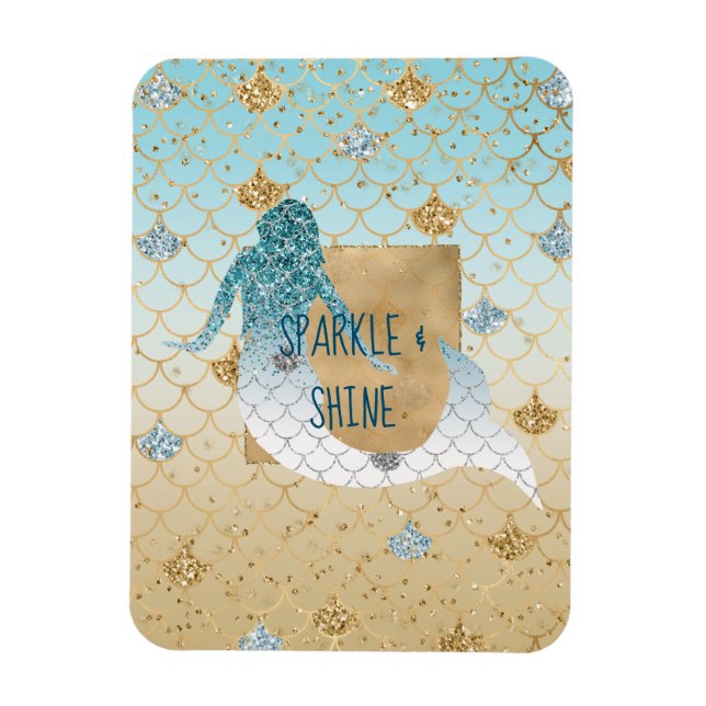 Glitzy Aqua Mermaid Blue Gold Sparkle Glitter   Magnet (Vertical)