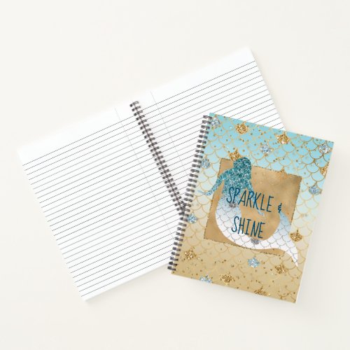 Glitzy Aqua Mermaid Blue Gold Sparkle Glitter      Notebook