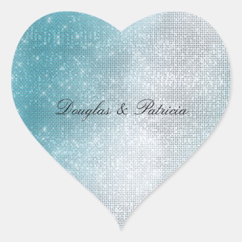 Glitzy Aqua Ombre Sparkle Heart Sticker