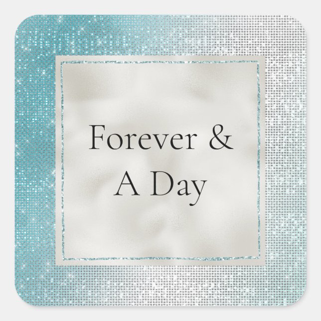 Glitzy Aqua Ombre Sparkle Wedding Square Sticker (Front)