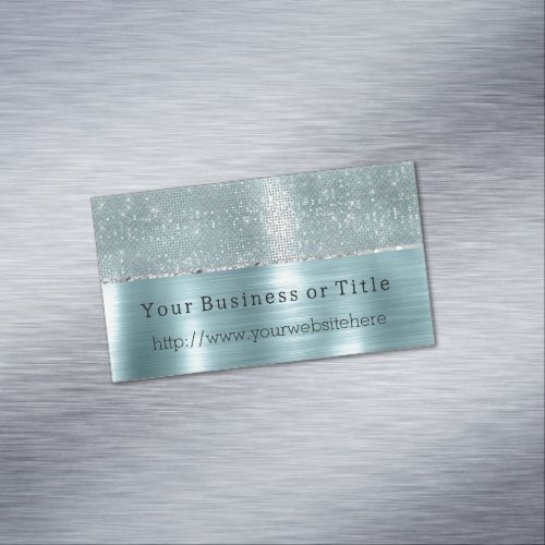 Glitzy Aqua Silver Sparkle Business Card Magnet