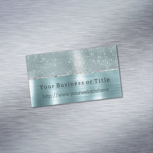 Glitzy Aqua Silver Sparkle Business Card Magnet (In Situ)
