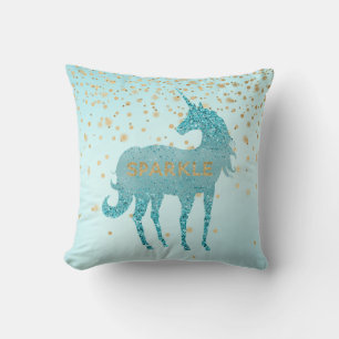 Glitzy Aqua Sparkle Unicorn     Throw Pillow