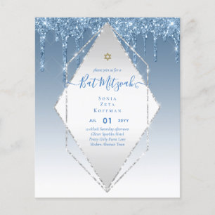 Glitzy BAT MITZVAH Invites Glitter Sparkles Modern Flyer