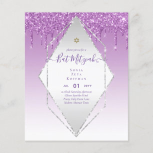 Glitzy BAT MITZVAH Invites Glitter Sparkles Modern Flyer