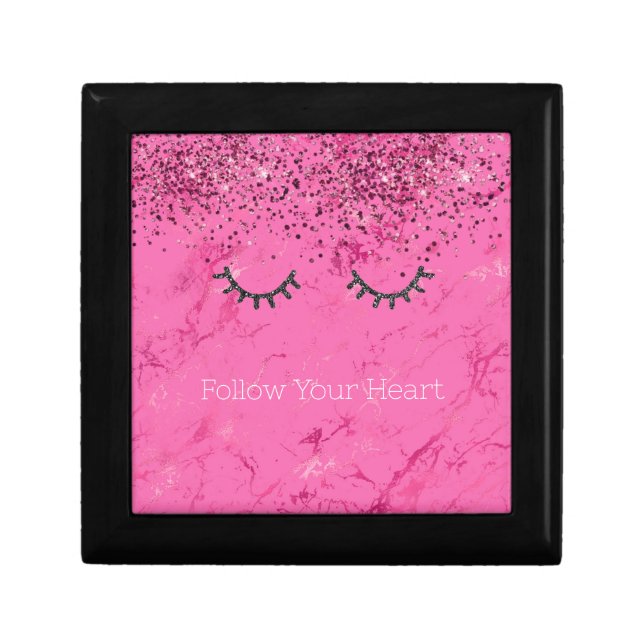 Glitzy Black Eyelashes Pink Marble Glitter Gift Box (Front)