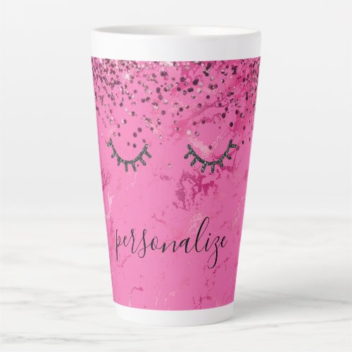 Glitzy Black Eyelashes Pink Marble Glitter Latte Mug