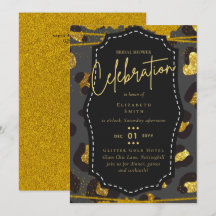 Glitzy Black Gold Bridal Shower Theme Invitations
