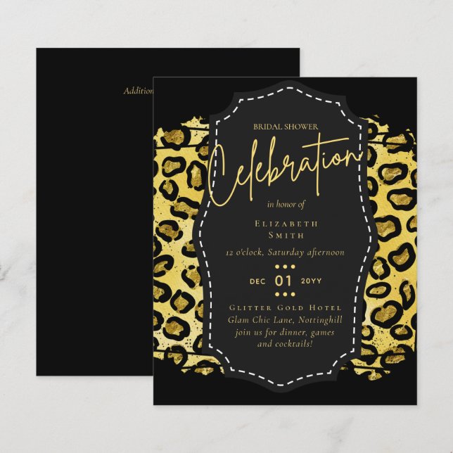 Glitzy Black Gold Bridal Shower Theme Invitations (Front/Back)
