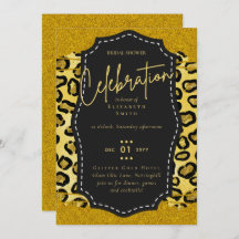 Glitzy Black Gold Bridal Shower Theme Invitations