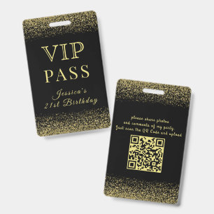 Glitzy Black & Gold VIP Birthday Pass Badge