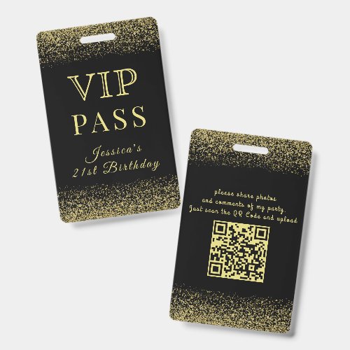 Glitzy Black & Gold VIP Birthday Pass Badge