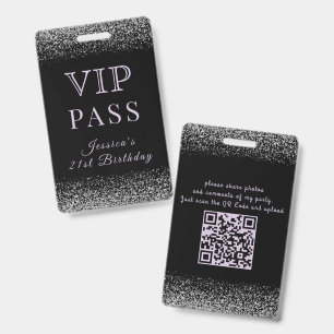 Glitzy Black & Lilac VIP Birthday Pass Badge