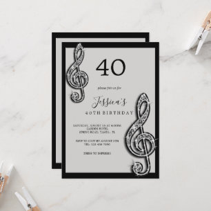 Glitzy Black Music Notes Birthday Invitation