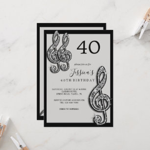 Glitzy Black Music Notes Birthday Invitation