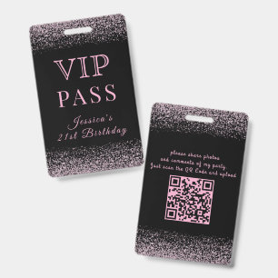 Glitzy Black & Pink VIP Birthday Pass Badge