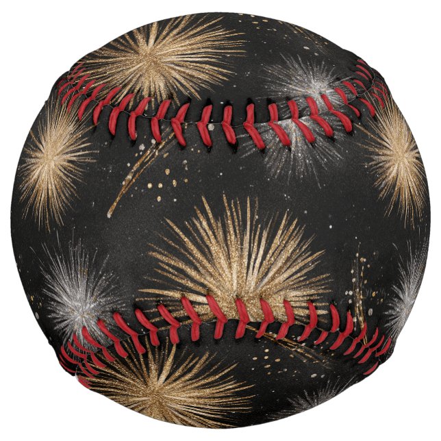 Glitzy Black Silver Gold Sparkle  Softball (Front)