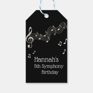 Glitzy Black & White Musical Notes Birthday Gift Tags
