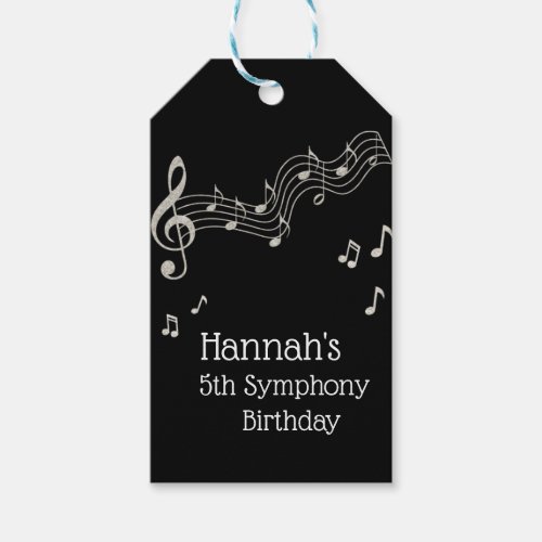 Glitzy Black  White Musical Notes Birthday Gift Tags