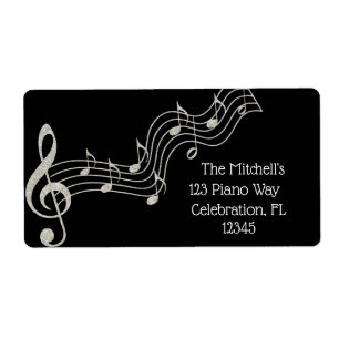 Glitzy Black & White Musical Notes Birthday  Label
