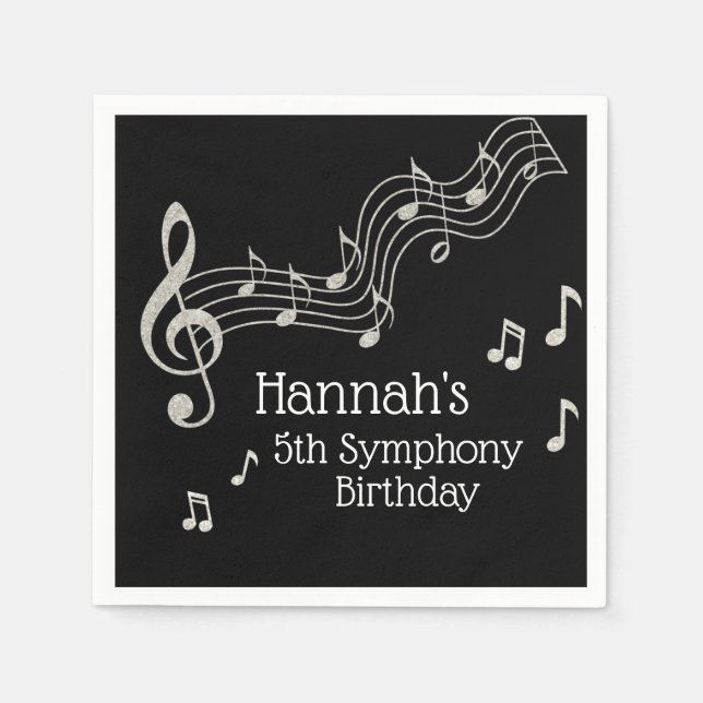Glitzy Black & White Musical Notes Birthday  Napkins (Front)