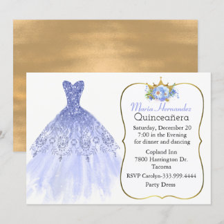 Glitzy Blue Gown Quinceañera Invitation