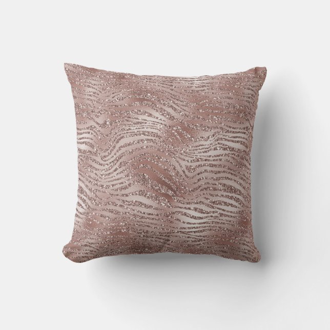 Glitzy Blush Pink Glitter Glam Zebra Print Throw Pillow (Front)