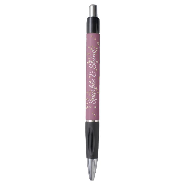 Glitzy Boysenberry Pink Gold Glitter Sparkle Pen (Front Vertical)