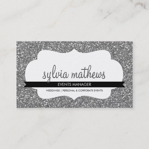 GLITZY BUSINESS CARD sparkly glitter silver