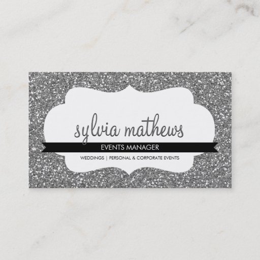 Customizable GLITZY BUSINESS CARD sparkly glitter silver